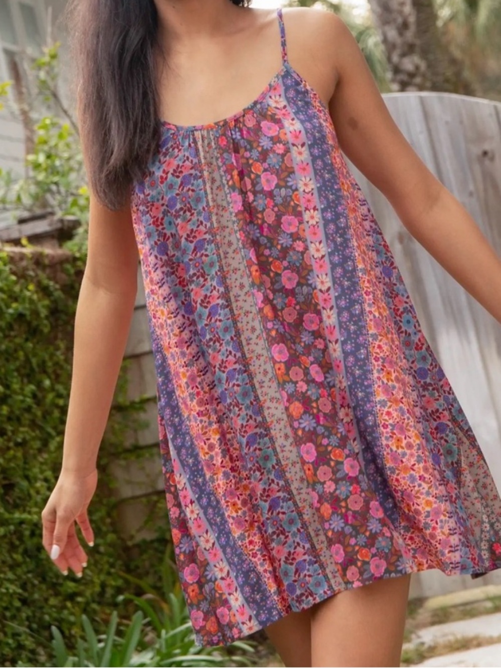 NWT Natural Life Lizzie Patchwork Floral Swing Mini Dress Large Boho Festival